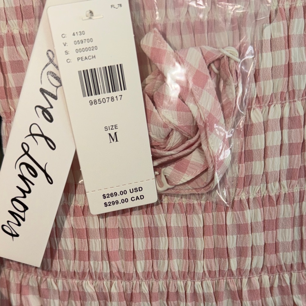 Anthropologie For Love And Lemons Peach Gingham Petal Smocked Midi Dress NWT M - Picture 10 of 10